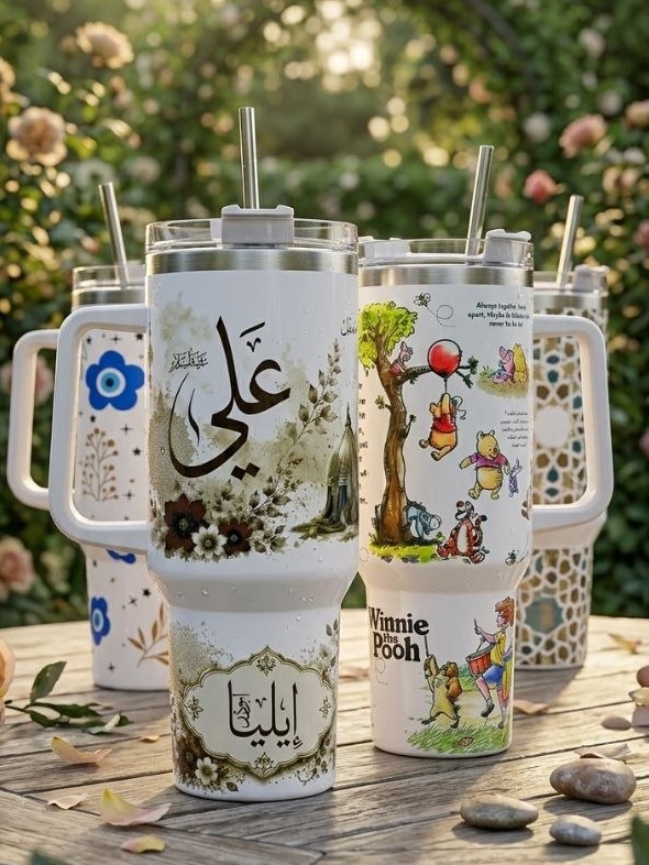 Glass water bottle with a glass straw. Lifetime permanent thermal sublimation print. Custom name printing with personalized designs and ornaments upon request. — 3