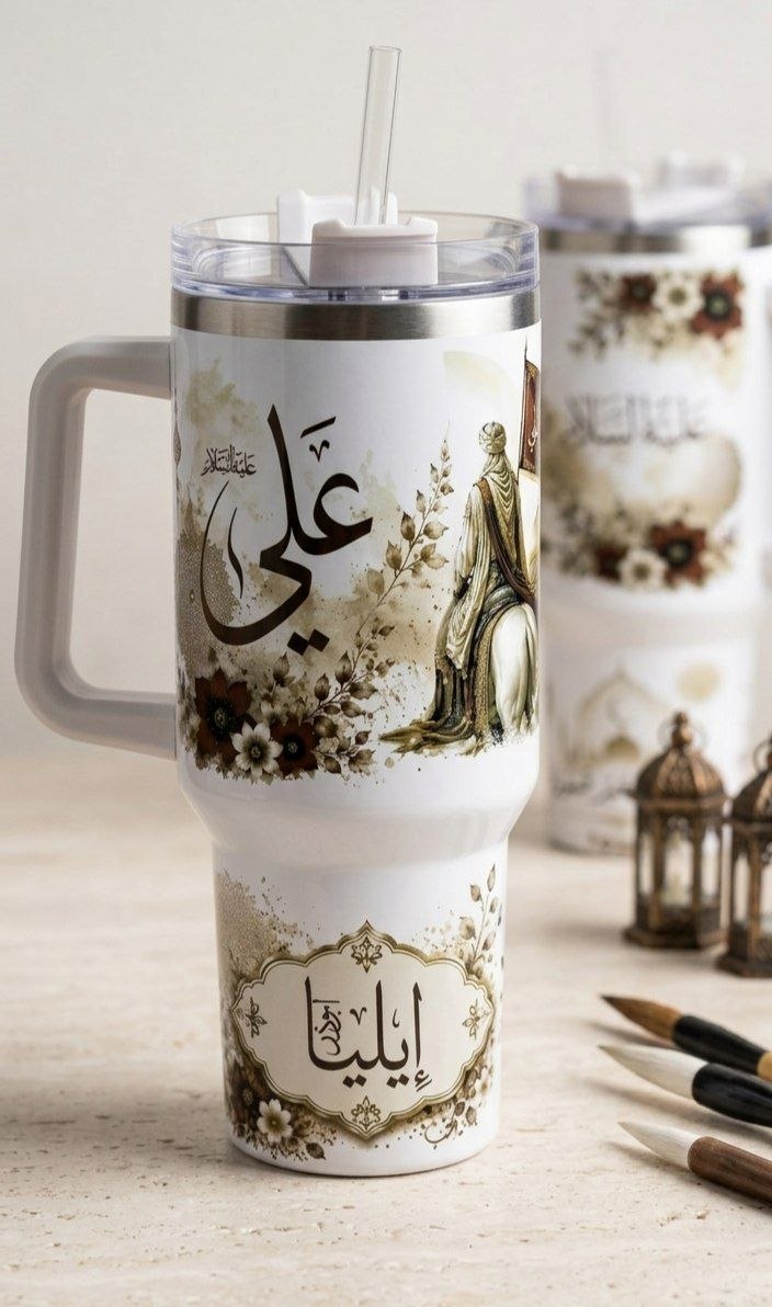 Glass water bottle with a glass straw. Lifetime permanent thermal sublimation print. Custom name printing with personalized designs and ornaments upon request. — 1